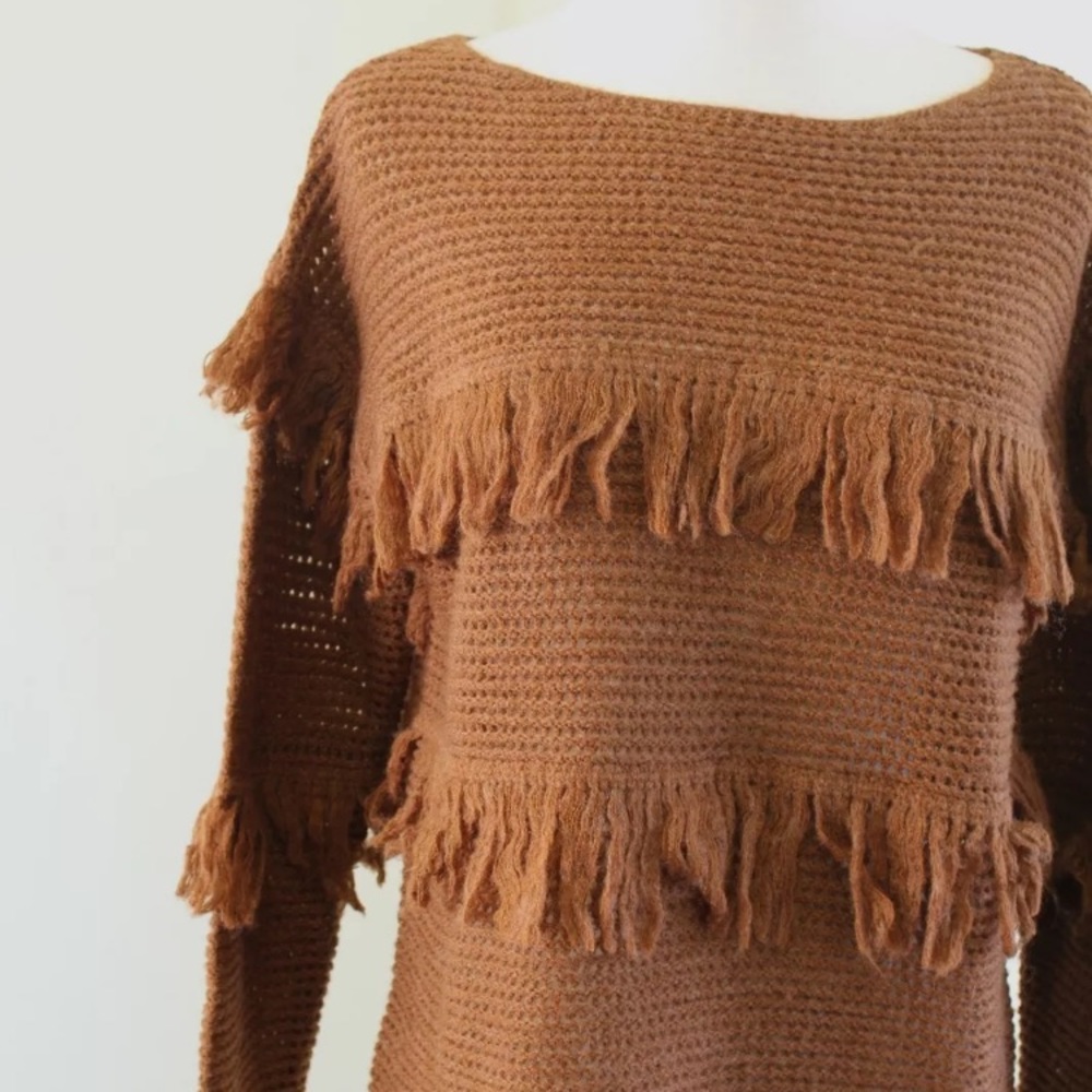 Lucky Brand Brown Boxy Fringe Sweater - Picture 4 of 5
